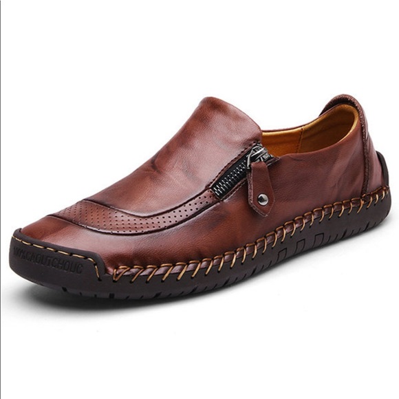 leather casual slip on shoes